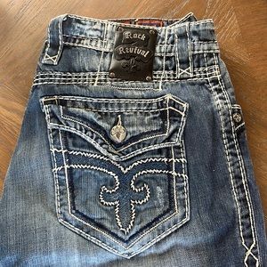 Men’s rock revival boot cut jeans, size 34